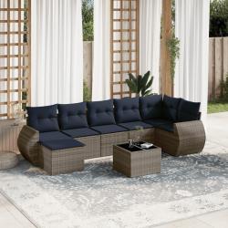 Ensemble de canap&eacute; de jardin 8 pcs avec coussins gris r&eacute;sine tress&eacute;e