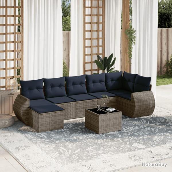 Ensemble de canap� de jardin 8 pcs avec coussins gris r�sine tress�e