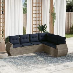 Ensemble de canap&eacute; de jardin 6 pcs avec coussins gris r&eacute;sine tress&eacute;e