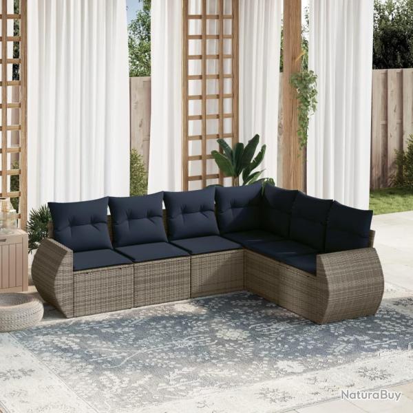 Ensemble de canap� de jardin 6 pcs avec coussins gris r�sine tress�e