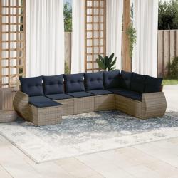 Ensemble de canap&eacute; de jardin 8 pcs avec coussins gris r&eacute;sine tress&eacute;e