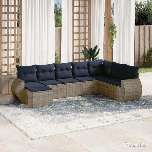 Ensemble de canap� de jardin 8 pcs avec coussins gris r�sine tress�e