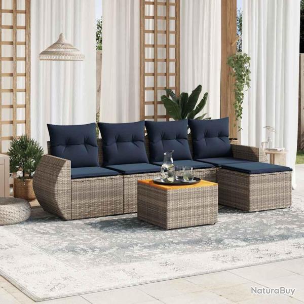 Ensemble de canap� de jardin 6 pcs avec coussins gris r�sine tress�e