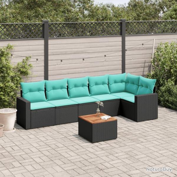 Salon de jardin 7 pcs avec coussins noir r�sine tress�e