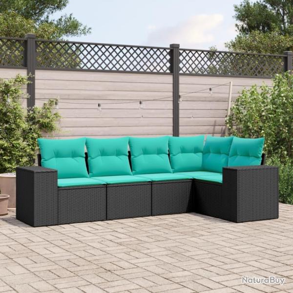 Salon de jardin 5 pcs avec coussins noir r�sine tress�e