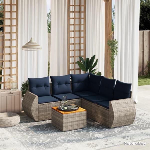 Ensemble de canap� de jardin 6 pcs avec coussins gris r�sine tress�e