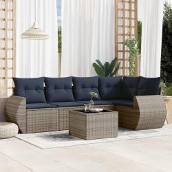 Ensemble de canap&eacute; de jardin 6 pcs avec coussins gris r&eacute;sine tress&eacute;e