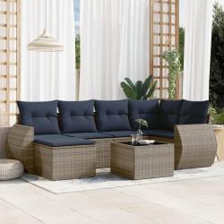 Ensemble de canap&eacute; de jardin 7 pcs avec coussins gris r&eacute;sine tress&eacute;e