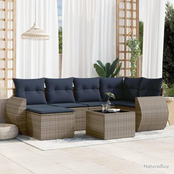 Ensemble de canap� de jardin 7 pcs avec coussins gris r�sine tress�e