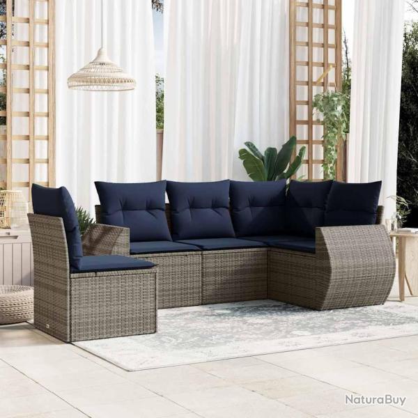 Ensemble de canap� de jardin 5 pcs avec coussins gris r�sine tress�e