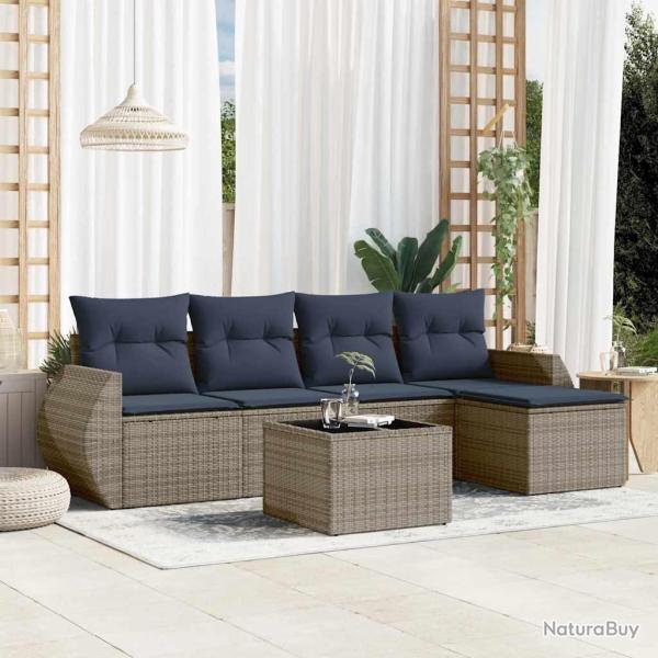 Ensemble de canap� de jardin 6 pcs avec coussins gris r�sine tress�e