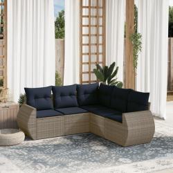 Ensemble de canap&eacute; de jardin 5 pcs avec coussins gris r&eacute;sine tress&eacute;e