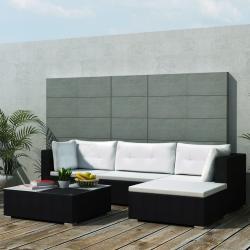 Salon de jardin 5 pcs avec coussins r&eacute;sine tress&eacute;e noir