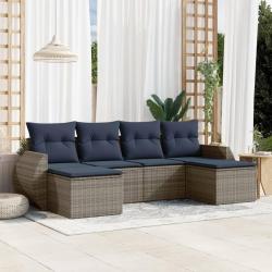 Ensemble de canap&eacute; de jardin 6 pcs avec coussins gris r&eacute;sine tress&eacute;e
