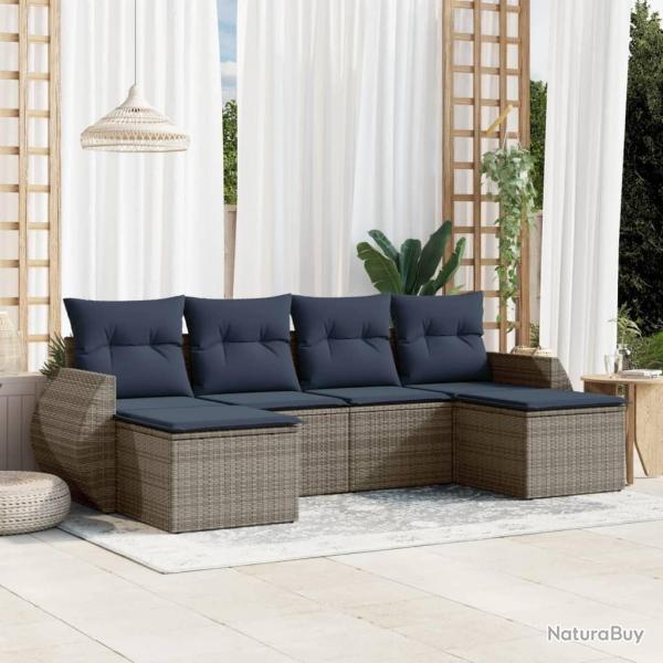 Ensemble de canap� de jardin 6 pcs avec coussins gris r�sine tress�e