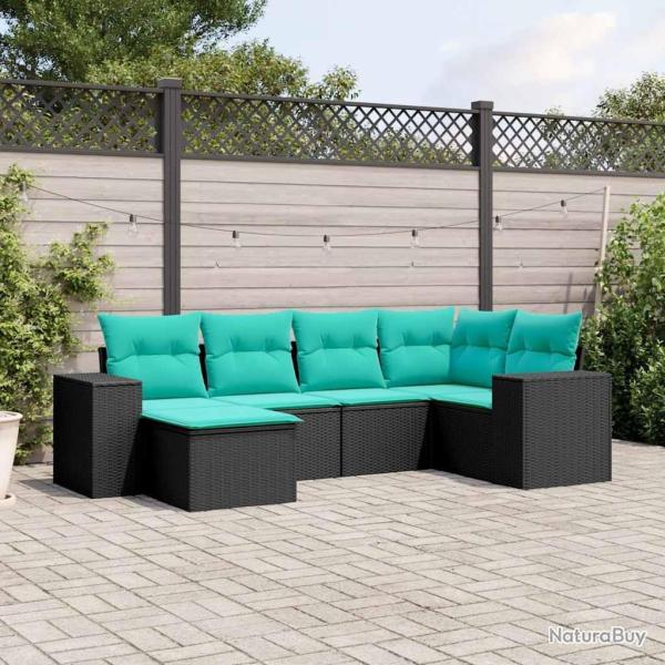 Salon de jardin 6 pcs avec coussins noir r�sine tress�e