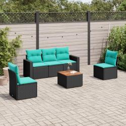 Salon de jardin 6 pcs avec coussins noir r&eacute;sine tress&eacute;e