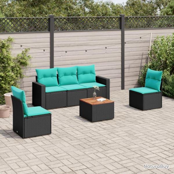 Salon de jardin 6 pcs avec coussins noir r�sine tress�e