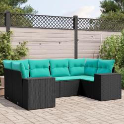 Salon de jardin 6 pcs avec coussins noir r&eacute;sine tress&eacute;e