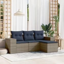 Ensemble de canap&eacute; de jardin 4 pcs avec coussins gris r&eacute;sine tress&eacute;e