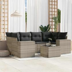 Salon de jardin avec coussins 7 pcs gris clair r&eacute;sine tress&eacute;e