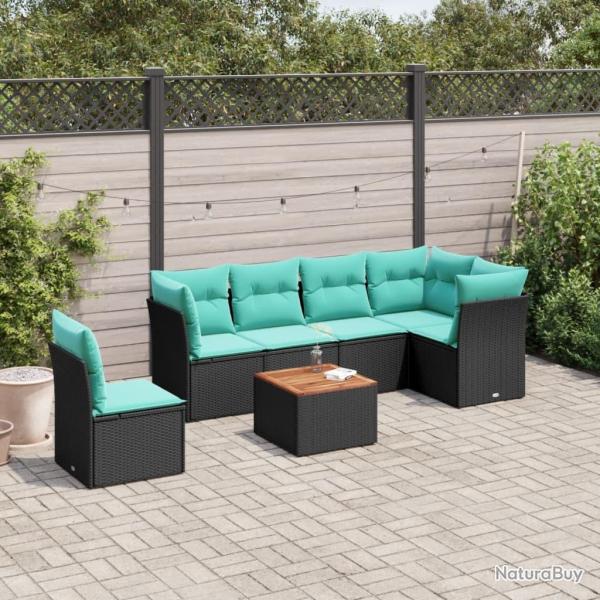 Salon de jardin 7 pcs avec coussins noir r�sine tress�e