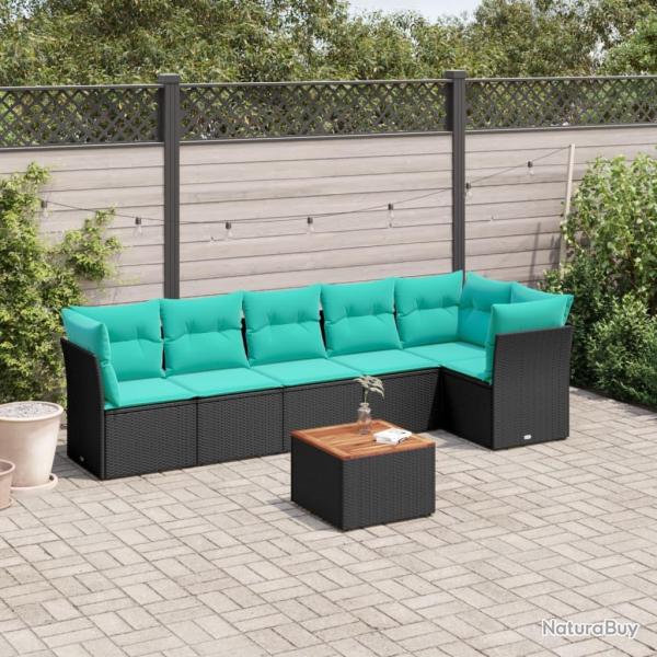 Salon de jardin 7 pcs avec coussins noir r�sine tress�e
