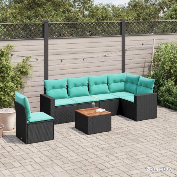 Salon de jardin 7 pcs avec coussins noir r�sine tress�e