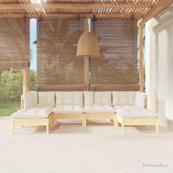 Salon de jardin 6 pcs avec coussins cr�me bois de pin