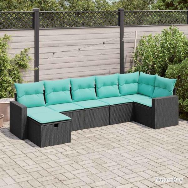 Salon de jardin 7 pcs avec coussins noir r�sine tress�e