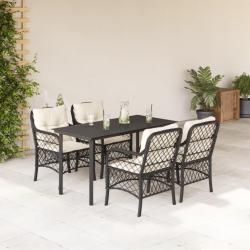 Ensemble &agrave; manger de jardin coussins 5pcs Noir R&eacute;sine tress&eacute;e