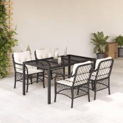 Ensemble &agrave; manger de jardin coussins 5pcs Noir R&eacute;sine tress&eacute;e