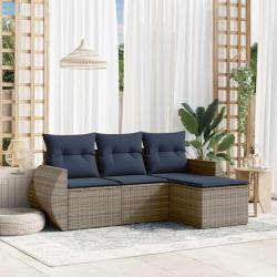 Ensemble de canap&eacute; de jardin 4 pcs avec coussins gris r&eacute;sine tress&eacute;e