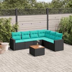Salon de jardin 7 pcs avec coussins noir r&eacute;sine tress&eacute;e