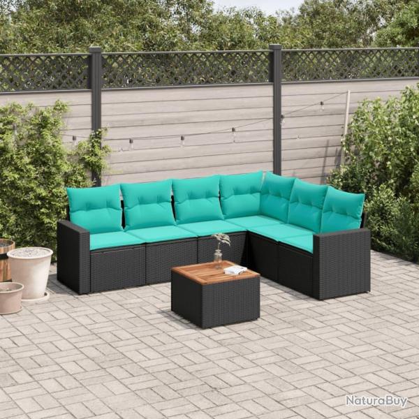 Salon de jardin 7 pcs avec coussins noir r�sine tress�e