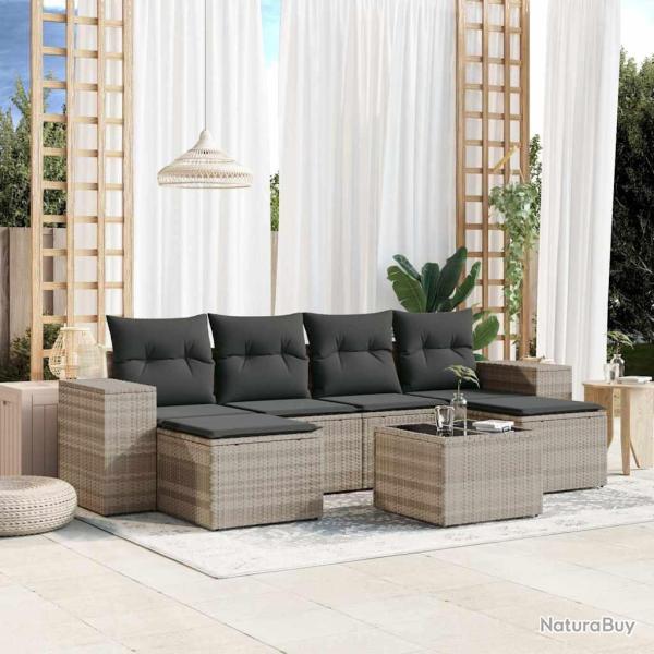 Salon de jardin avec coussins 7 pcs gris clair r�sine tress�e