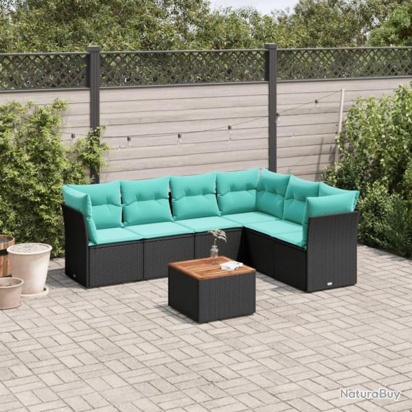Salon de jardin 7 pcs avec coussins noir r�sine tress�e