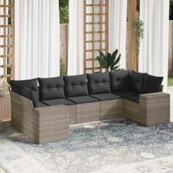Salon de jardin avec coussins 7 pcs gris clair r&eacute;sine tress&eacute;e