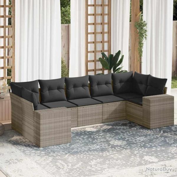 Salon de jardin avec coussins 7 pcs gris clair r�sine tress�e