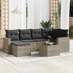 Salon de jardin avec coussins 7 pcs gris clair r&eacute;sine tress&eacute;e