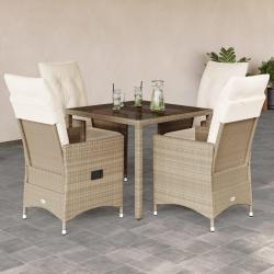 Ensemble &agrave; manger de jardin avec coussins 5pcs Beige poly rotin