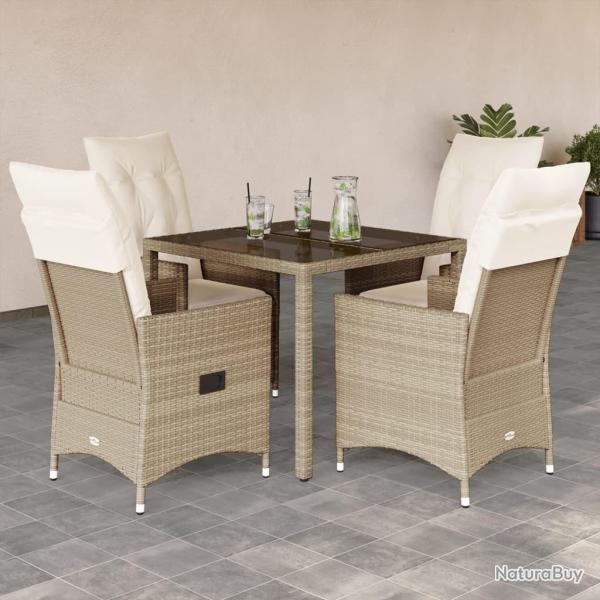 Ensemble � manger de jardin avec coussins 5pcs Beige poly rotin