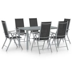 Ensemble &agrave; manger de jardin 7 pcs aluminium argent&eacute; et noir