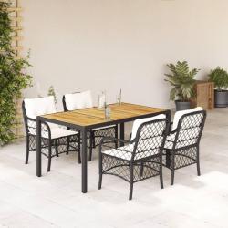 Ensemble &agrave; manger de jardin coussins 5pcs Noir R&eacute;sine tress&eacute;e