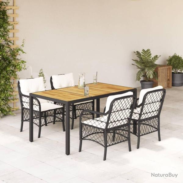 Ensemble � manger de jardin coussins 5pcs Noir R�sine tress�e
