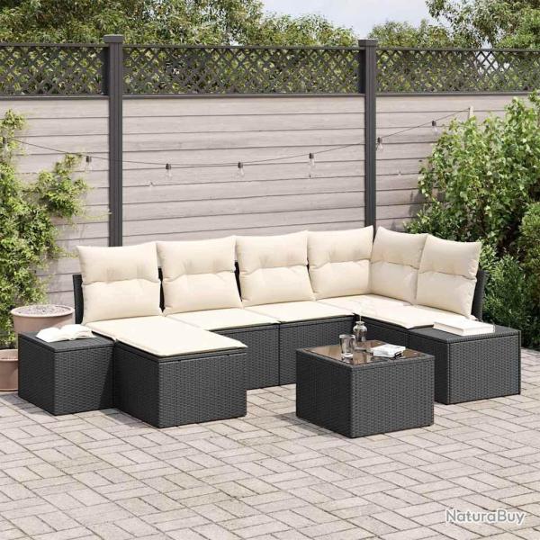 Ensemble de canap� de jardin 6 pcs Noir et Cr�me polyrotin