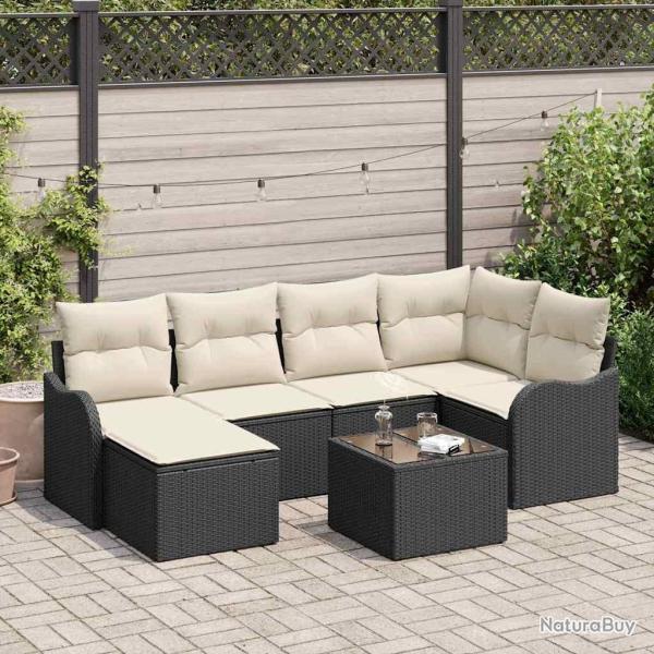 Ensemble de canap� de jardin 7 pcs Noir et blanc Poly rotin