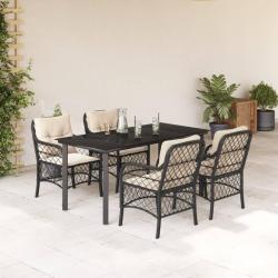 Ensemble &agrave; manger de jardin coussins 5pcs Noir R&eacute;sine tress&eacute;e