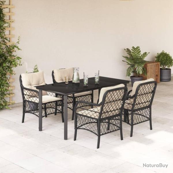 Ensemble � manger de jardin coussins 5pcs Noir R�sine tress�e
