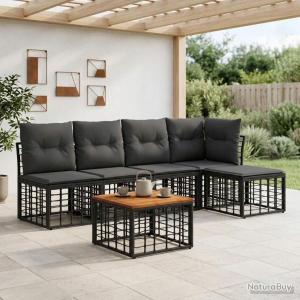 Ensemble de canap�s d'ext�rieur 6 pcs Noir et Gris fonc�